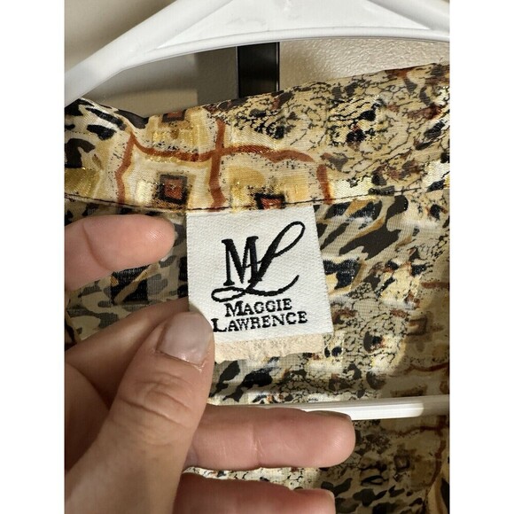 Maggie Lawrence Women Shirt Large Crop Top Long Sleeve Button Down Front Tie Vtg - Picture 4 of 8